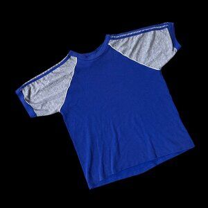 Vintage Short Sleeve T Shirt Blue Gray Maverick USA Made Raglan Large 1980s